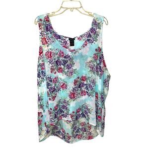 Baby Blue Torrid 3X High Low TUNIC TANK TOP Chiffon Rose Floral Sleeveless
